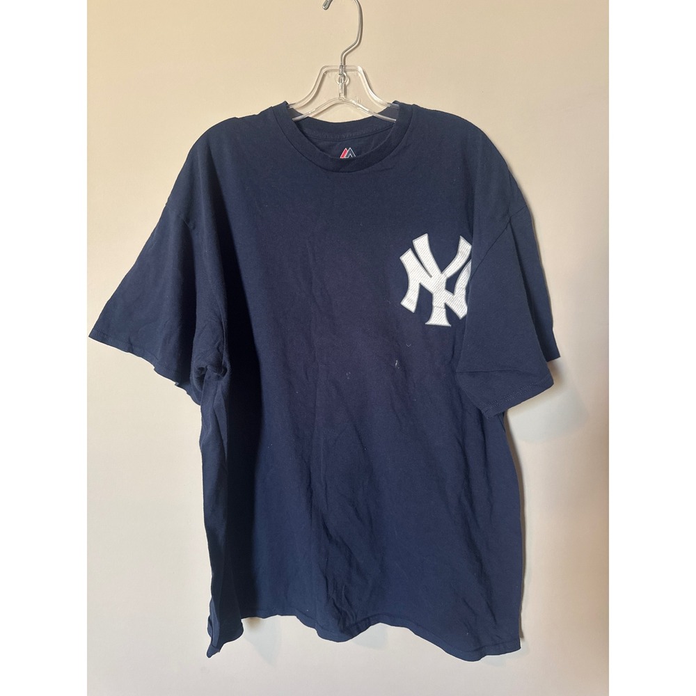 Majestic New York Yankees T-Shirt Mens 2XL Navy Blue Embroidered Logo MLB Tee
